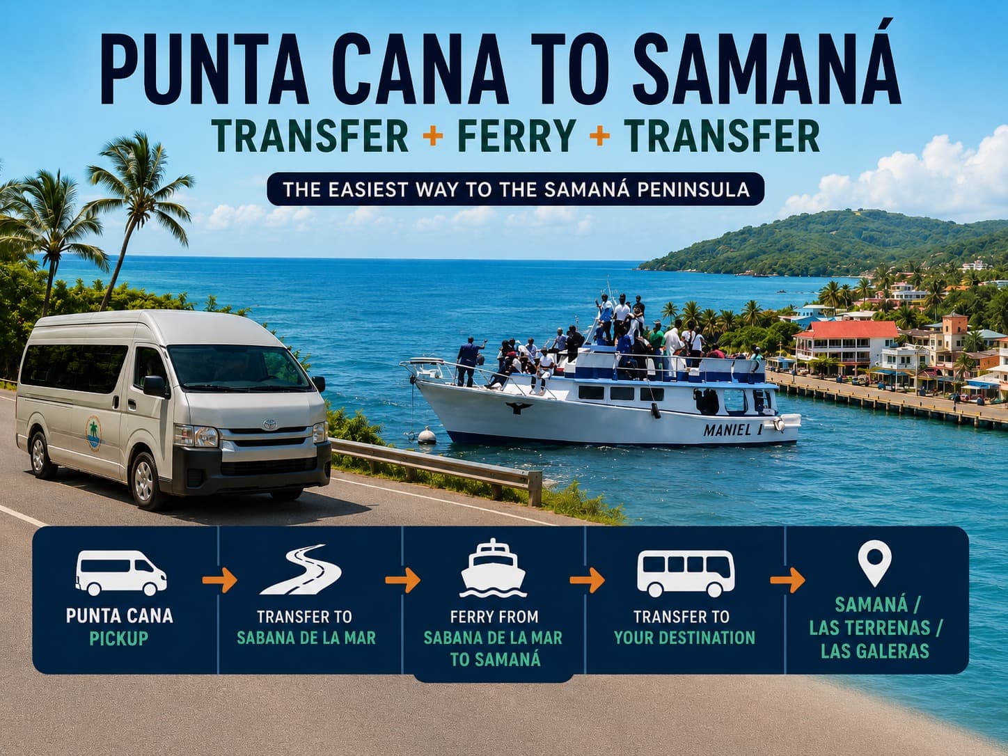 Fähre von Punta Cana nach Samaná: Kompletter Transfer mit Bus oder Van + Fähre + letzter Transfer nach Samaná, Las Terrenas und Las Galeras - Samana Whale Watching Tour Guide